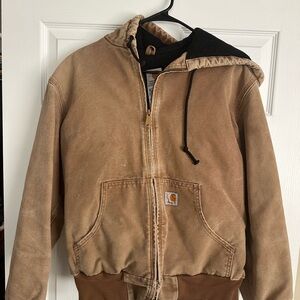Vintage Carhartt Brown/Tan Hooded Canvas Work Jacket with Black Lining
